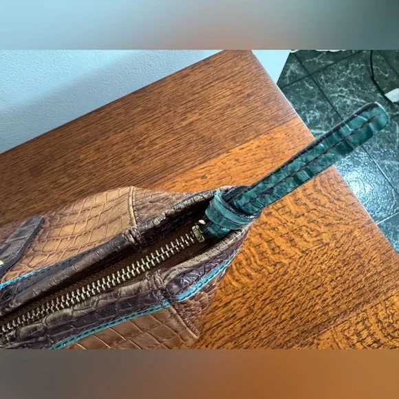 Brahmin Brown Melbourne Croc-Embossed Leather Tote with Teal Accent - Picture 6 of 16